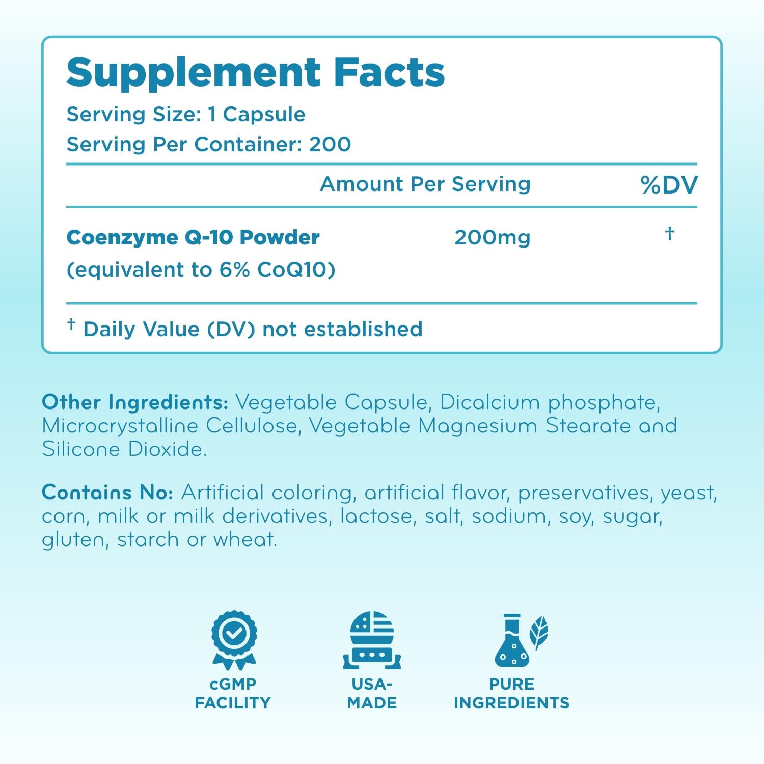 Clear Formulas Quick Absorption CoQ10 200mg - Coenzyme Q10 Potent Antioxidant for Heart Energy and Aging Support - High Stability CoQ10 Ubiquinone Capsules - Made in a cGMP US Lab - 200 Capsules