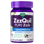 ZzzQuil Pure Zzzs + Magnesium, Sleep Aid, Magnesium Citrate and Melatonin Gummies, Melatonin 2mg, Sleep Aids for Adults, Mixed Berry Flavored, 60 Sleep Gummies