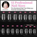 Authentic medium almond nail tips, 600 pieces. Includes 15 professional sizes for easy selection and application.