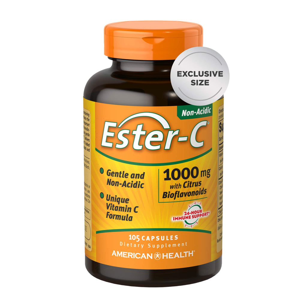 Ester-C American Health with Citrus Bioflavonoids Capsules - 24-Hour Immune Support, Gentle On Stomach, Non-Acidic Vitamin C - Non-GMO, Gluten-Free - 1000 mg, 90 Count