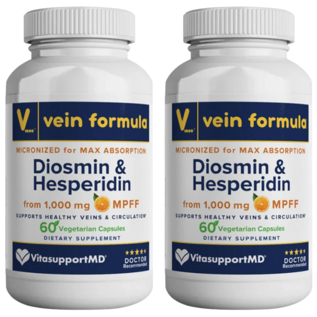 VITASUPPORTMD Vein Formula Diosmin Hesperidin 1000mg, Micronized Bioflavonoids for Healthy Blood Circulation, Vein Support Supplement for Legs and Feet, 180 Capsules (Pack of 3)