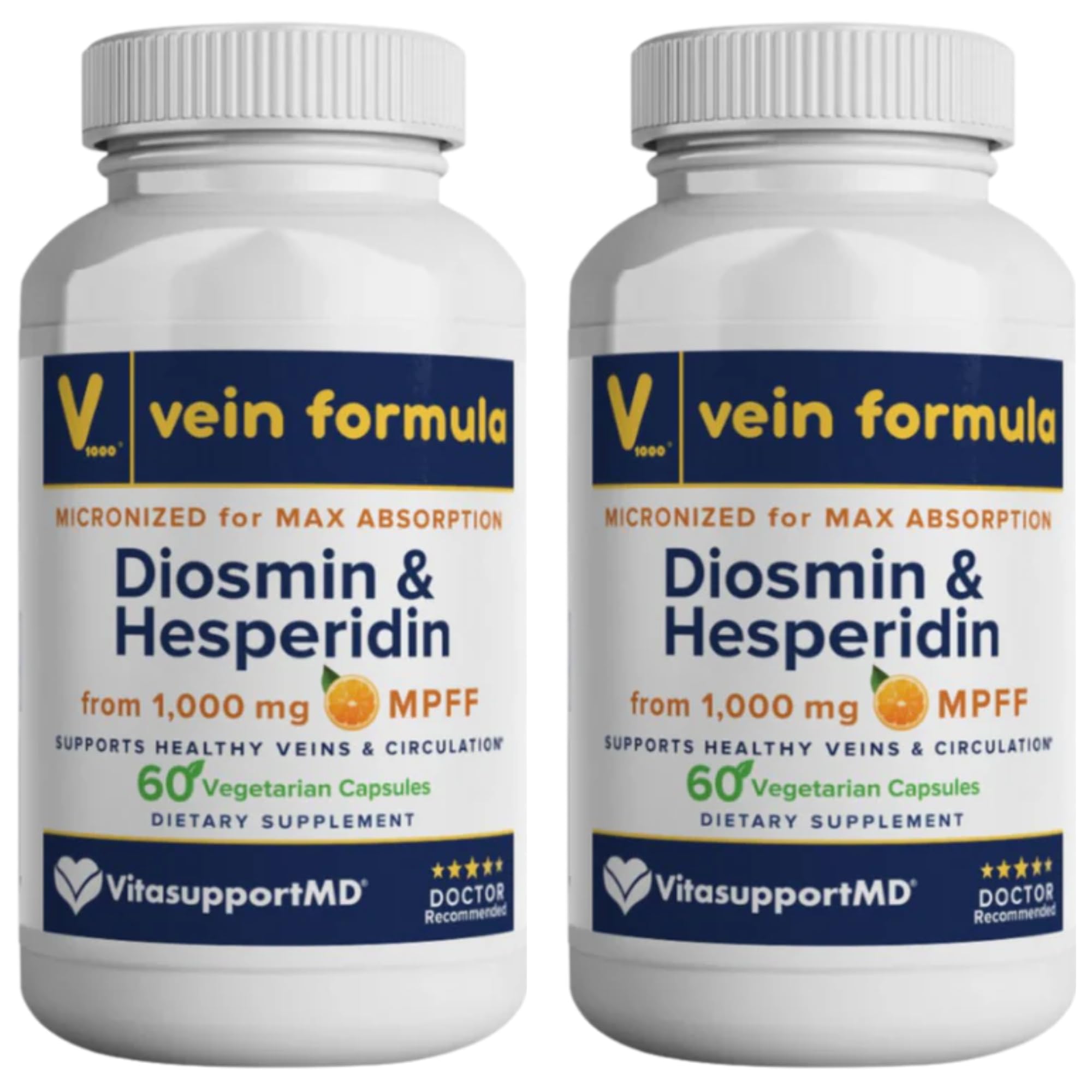 VITASUPPORTMD Vein Formula Diosmin Hesperidin 1000mg, Micronized Bioflavonoids for Healthy Blood Circulation, Vein Support Supplement for Legs and Feet, 180 Capsules (Pack of 3)