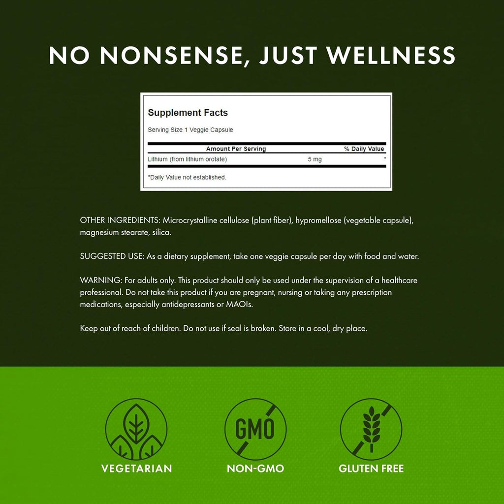 Buy now Swanson Lithium Orotate Antioxidant Mood Emotional Wellness Behavior Memory Support Supplement 5 mg 60 Veggie Capsules (Elemental Lithium) at indiglob india