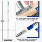 Stainless Steel Deck Scrub Brush, Outdoor Broom for Concrete, Deck, Cement Floor Cleaning, 56" Long Handled Heavy Duty Floor Scrubber