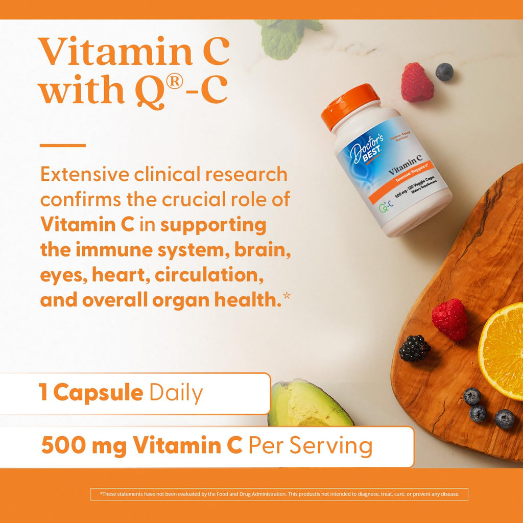 Doctor's Best Vitamin C 500mg Supplement, for Men & Women, 120 Veg Caps