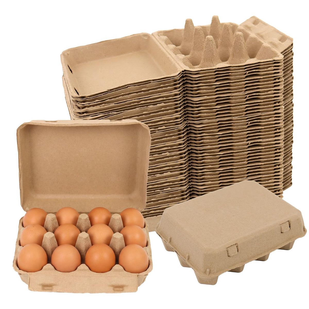 Egg Cartons 12 Count, 50 Pack Cardboard Egg Cartons Cheap Bulk, Reusable Paper Egg Holder for Supermarkets Kitchen
