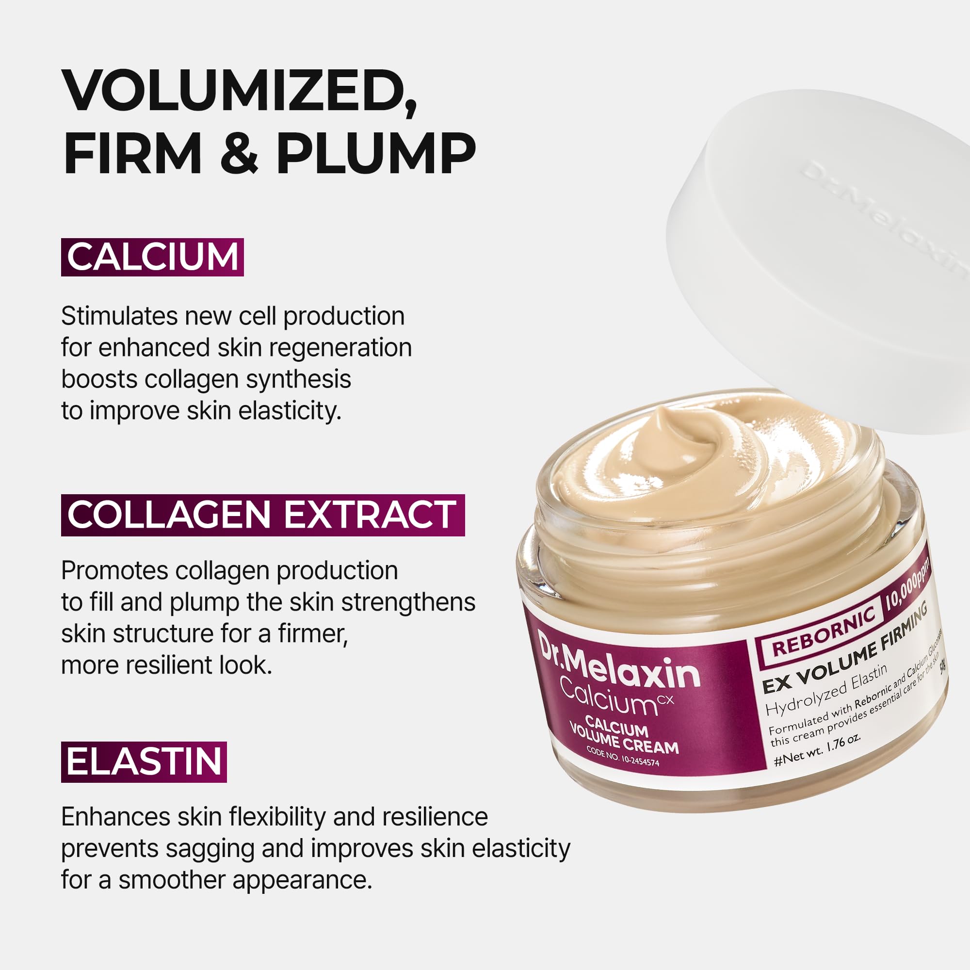Dr.Melaxin Calcium Intense Firming Cream with Collagen & Elastin, Lifting & Volumizing Face Cream for Sagging Skin, Niacinamide for Plumping Care, 1.69 fl.oz