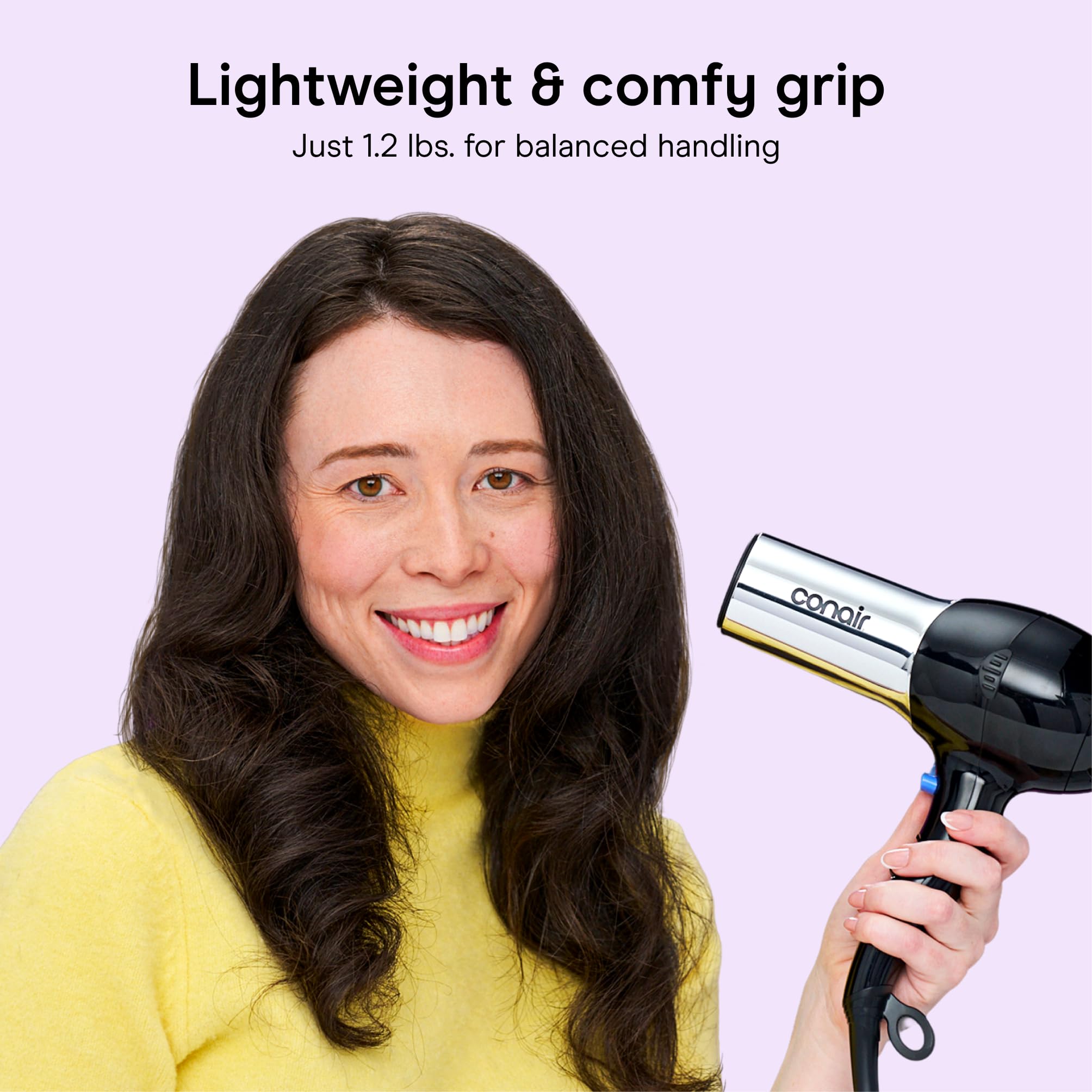 Conair Ionic Hair Dryer with Concentrator Attachment, 1875W, Full Size | Fast-drying blow dryer with various heat and speed settings and a lightweight design for effortless everyday styling