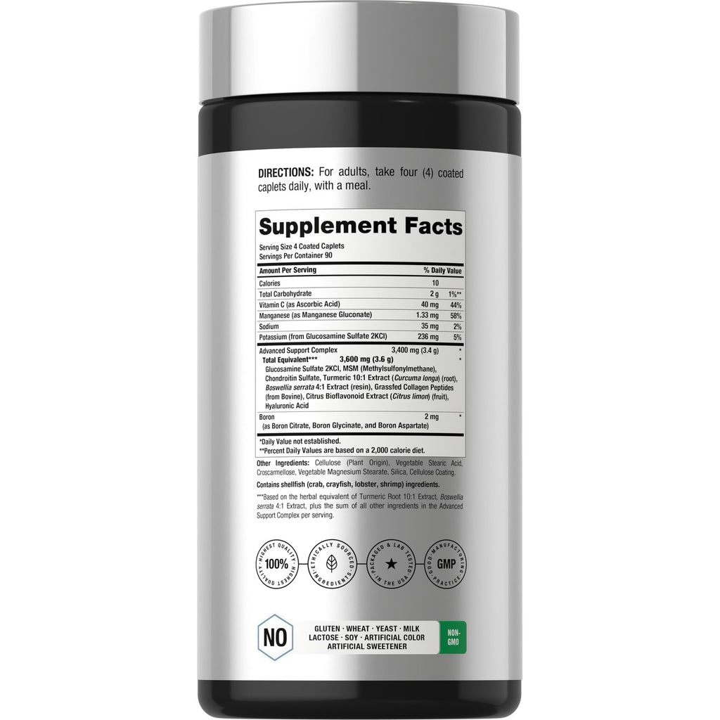 Horbäach Glucosamine Chondroitin MSM | 360 Caplets | Advanced Formula with Turmeric | Non-GMO, Gluten Free