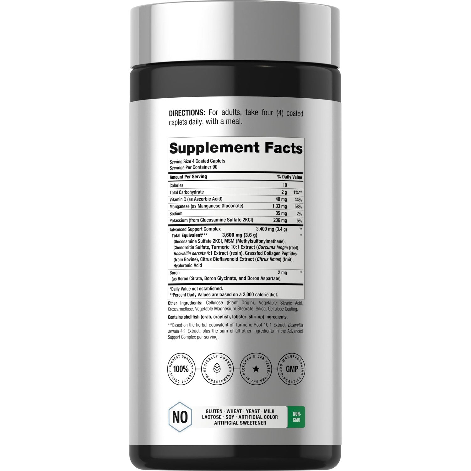 Horbäach Glucosamine Chondroitin MSM | 360 Caplets | Advanced Formula with Turmeric | Non-GMO, Gluten Free