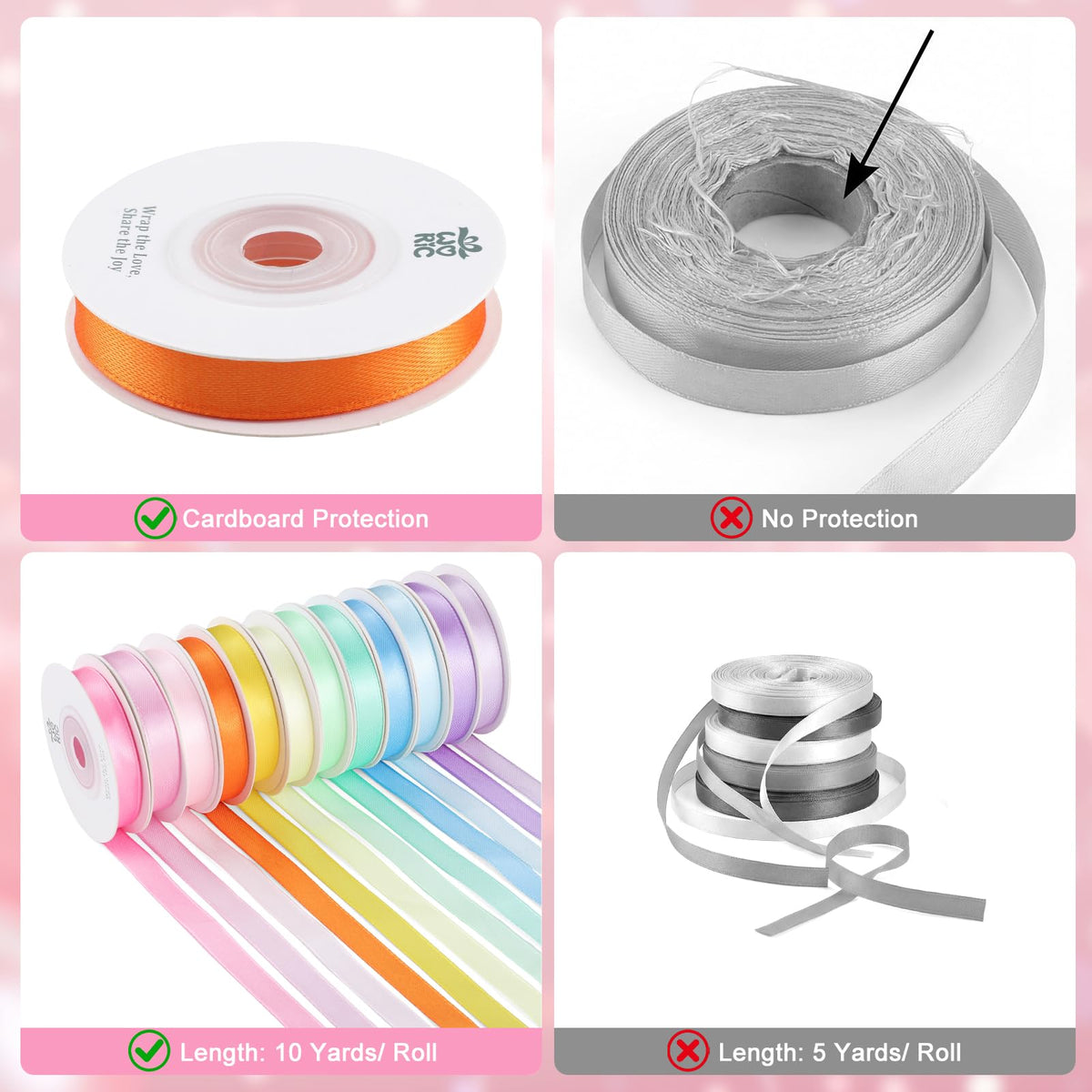 woric 120 Yards Rainbow Ribbon 12 Colors 3/8" x 10 Yards/Roll