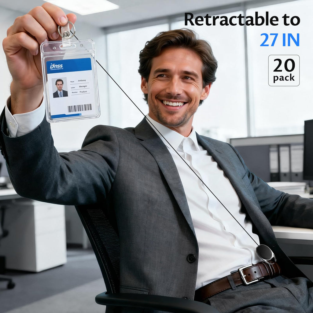 20 Pack Badge Reels Retractable with Carabiner Reel Clip Holder