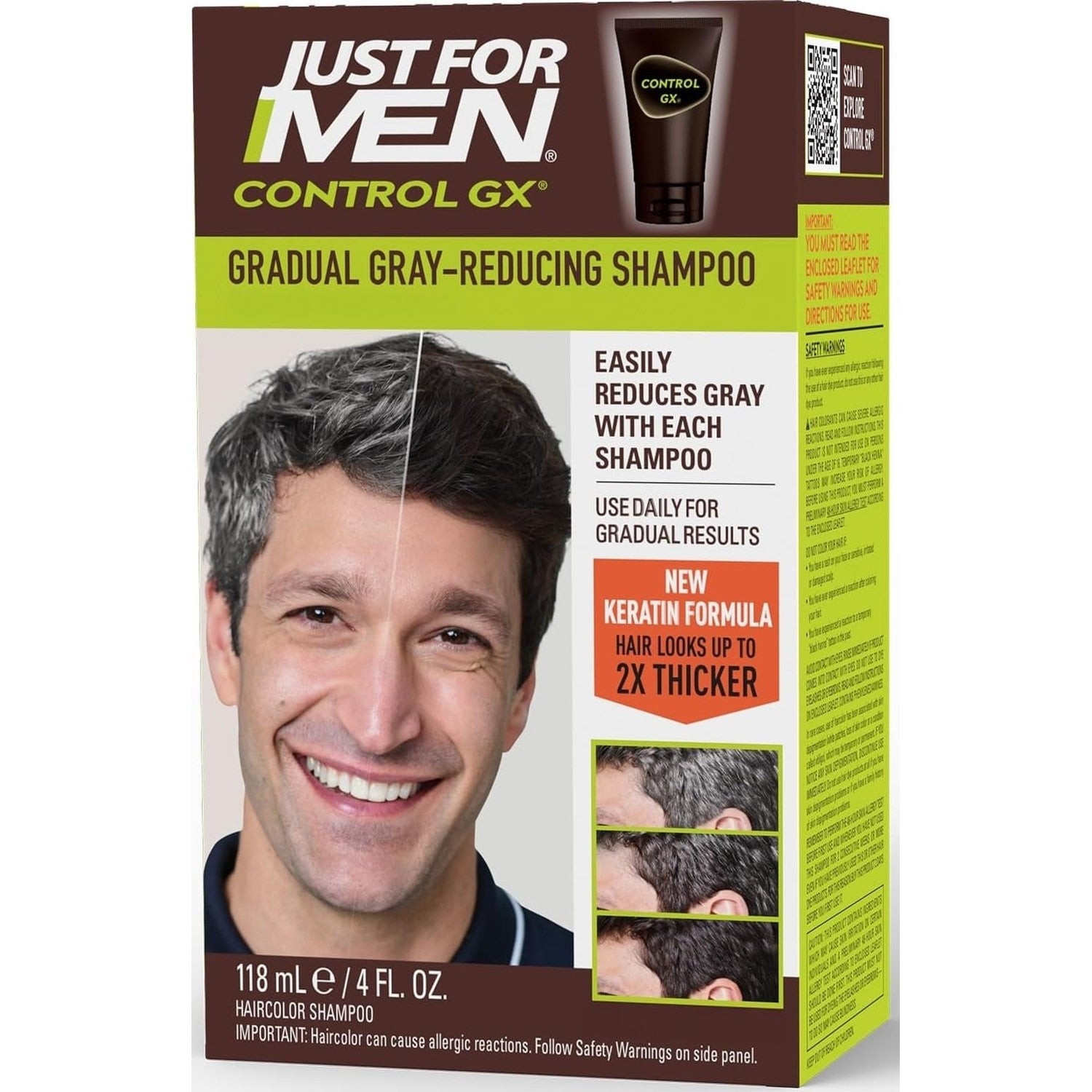 Just for Men Control GX Gray Reducing Shampoo, Keratin, 4 Fl Oz (1 Pack) | Control GX multi-patented formula gradually reduces gray with each shampoo. Keratin strengthens and thickens hair.