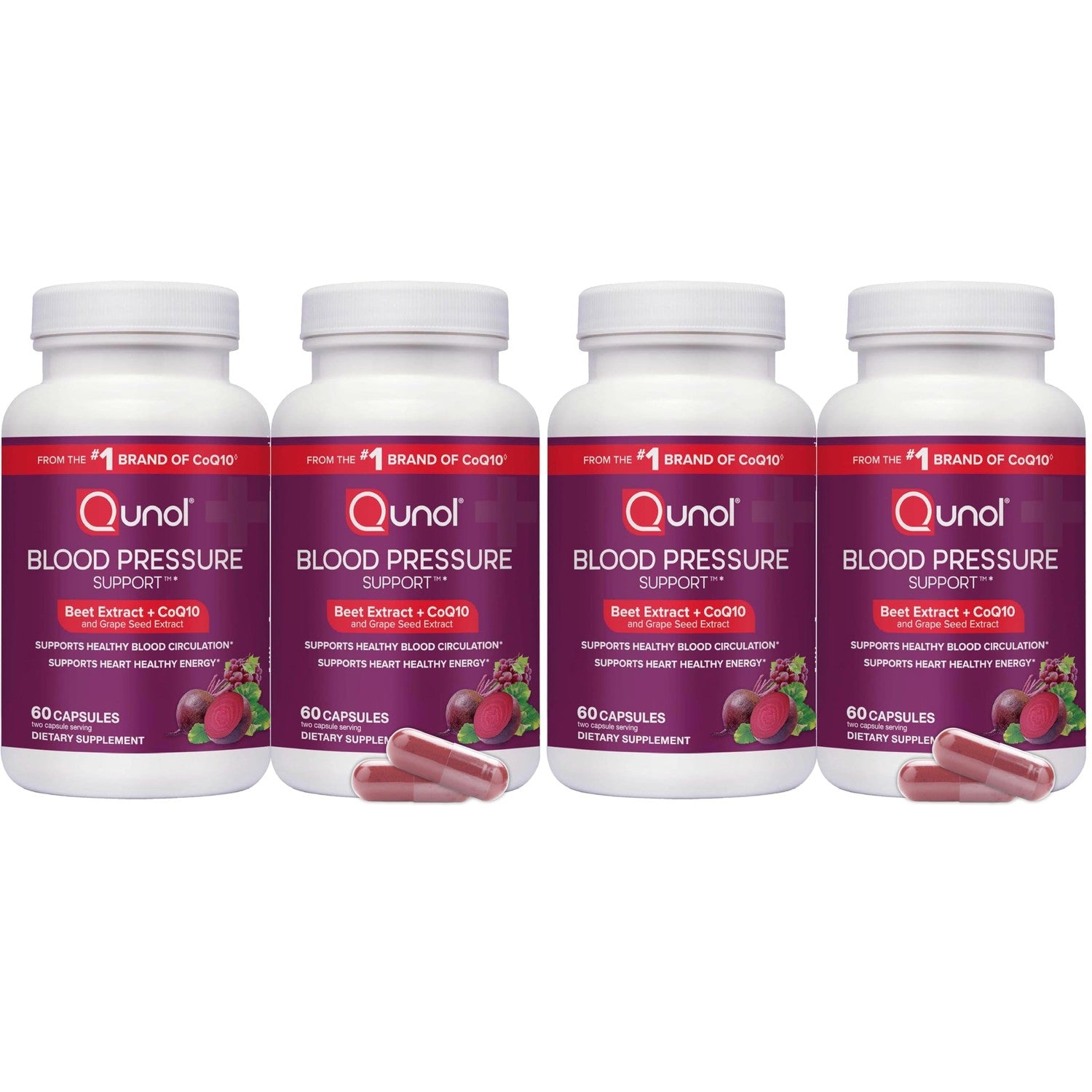 Qunol 3-in-1 Beet Roots Capsules with CoQ10, Blood Pressure Support, 60ct | Supports Healthy Blood Circulation & Heart Healthy Energy, From the #1 Brand of CoQ10, Vegetarian, No Synthetic Dyes