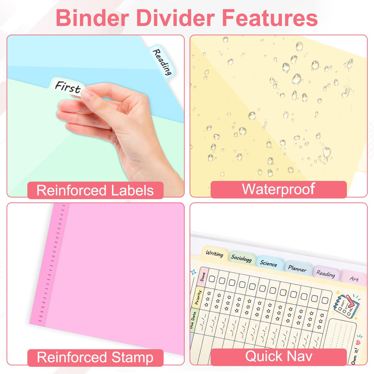 Binder Dividers with Pockets for 3-Ring Binder, 8-Tab Pastel Dividers
