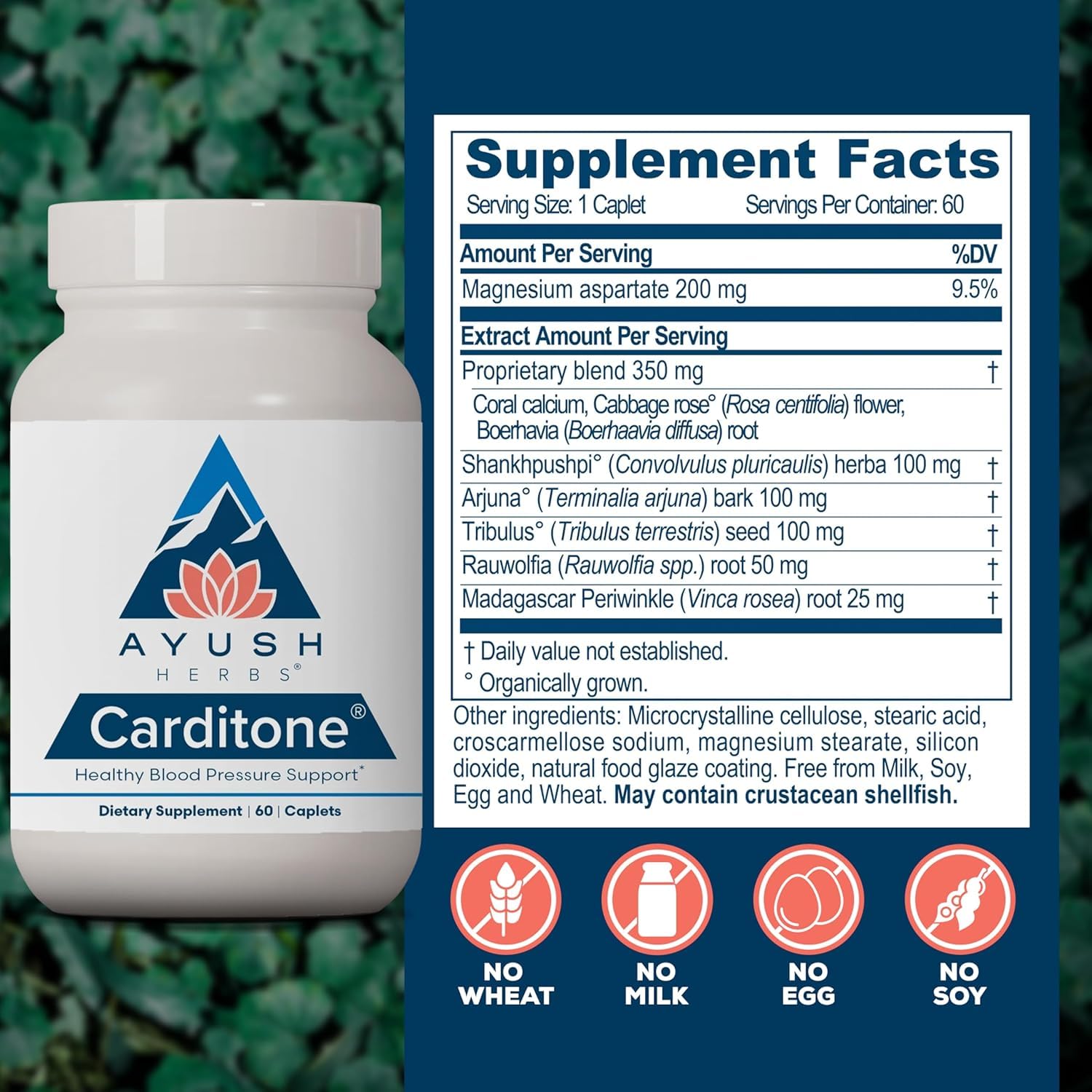 Ayush Herbs Carditone, Holistic Heart Support with Rauwolfia, 60 Servings | Natural Heart Health Supplement for Women & Men, Arjuna, Calcium, and Magnesium