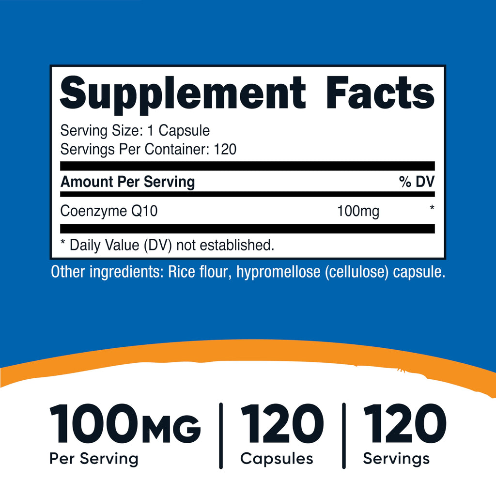 Nutricost CoQ10 100mg, 120 Vegetarian Capsules, 120 Servings, GMO-Free | High Absorption Coenzyme Q10