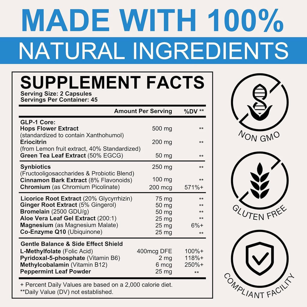 O NATURE . ZIRAN GLP-1 Weight Management Supplement for Women & Men, Multiple Probiotic & Vitamins Supplements, GLP1 Appetite Control, Energy & Digestion Balance - 90 Capsules (Pack of 1)