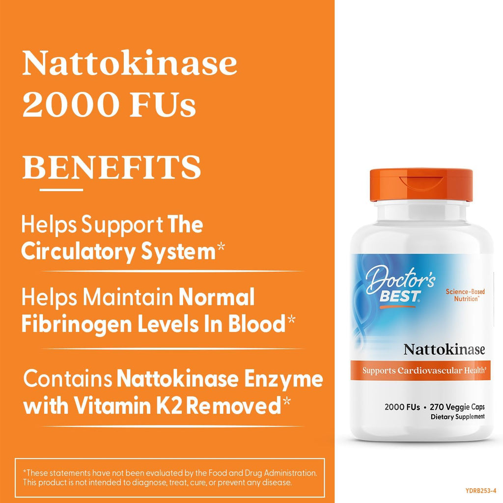 Buy now Doctor's Best Nattokinase, Non-GMO, Vegan, Gluten Free, 270 Veggie Caps at indiglob india