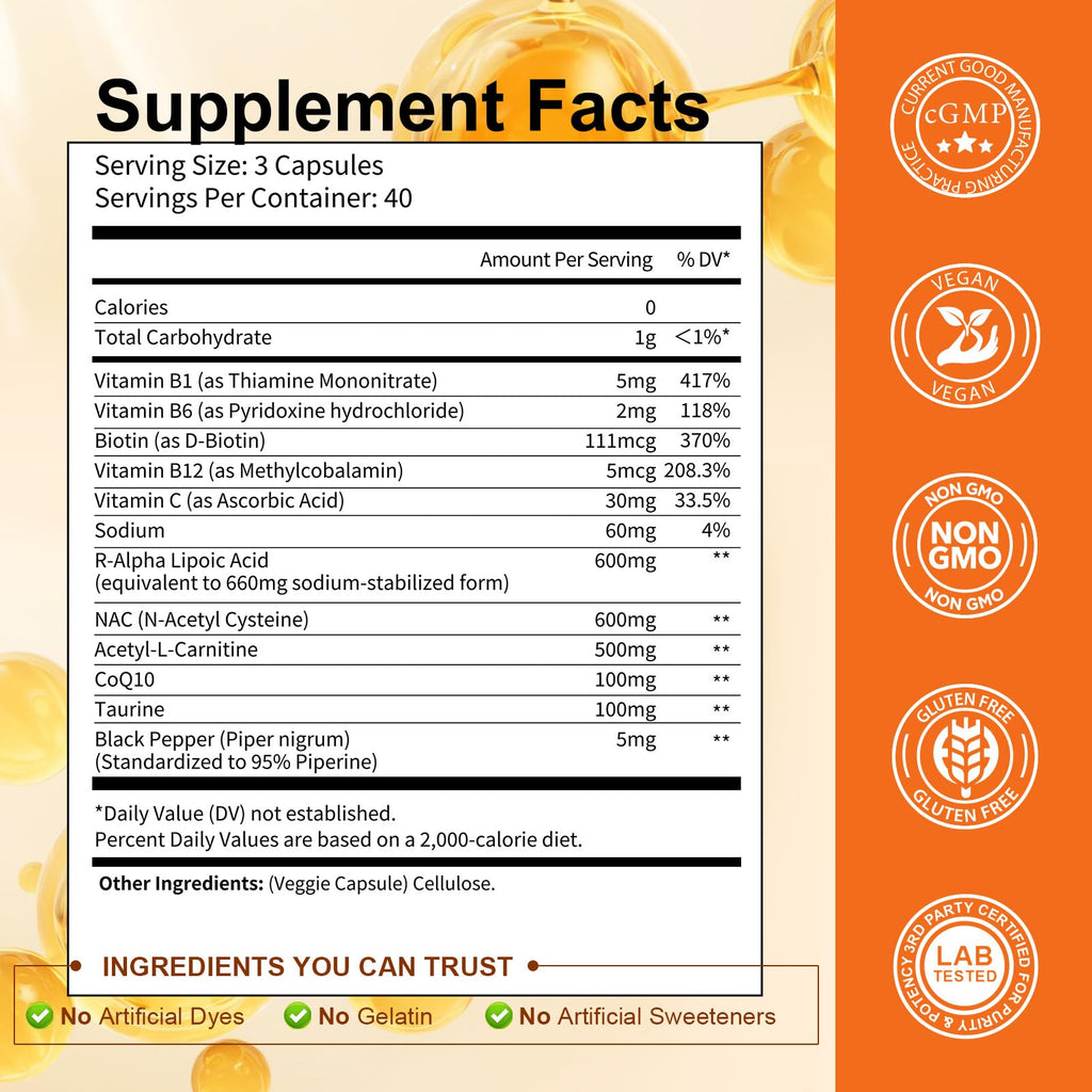 Totaria R Alpha Lipoic Acid 600mg - Stabilized ALA Supplement for Neuropathy Support Capsules, Nerve Health, Nervous System and Antioxidant, Non-GMO, Gluten Free, Vegan Safe 120 Counts