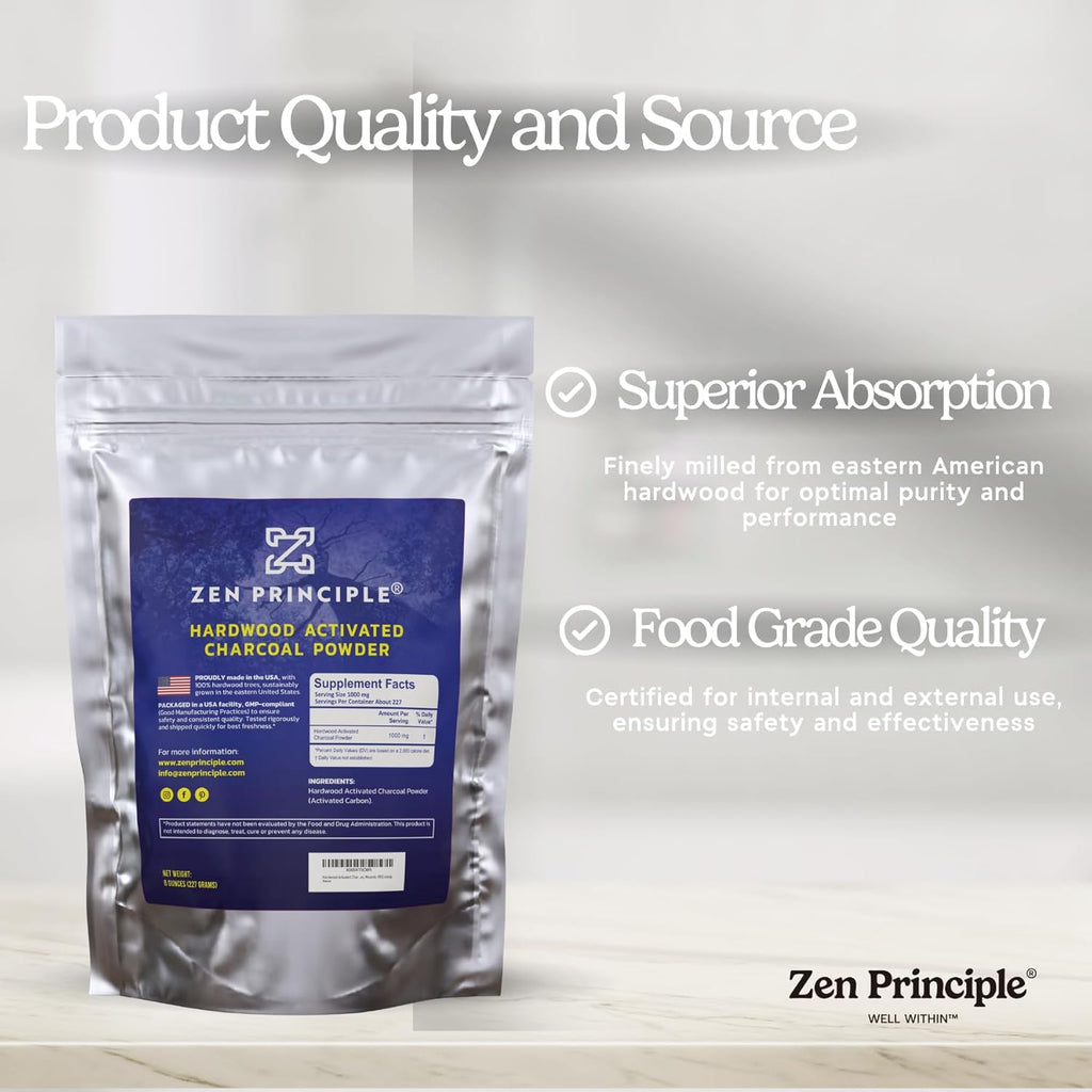 Buy now Zen Principle Hardwood Activated Charcoal Powder 100 Percent from USA Trees. All Natural. Whitens Teeth, Rejuvenates Skin and Hair, Supports Better Digestion, 8 oz. at indiglob india