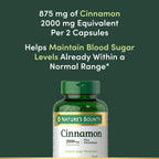 Nature's Bounty Cinnamon 2000mg Plus Chromium, 60 Capsules | Sugar Metabolism Support Supplement