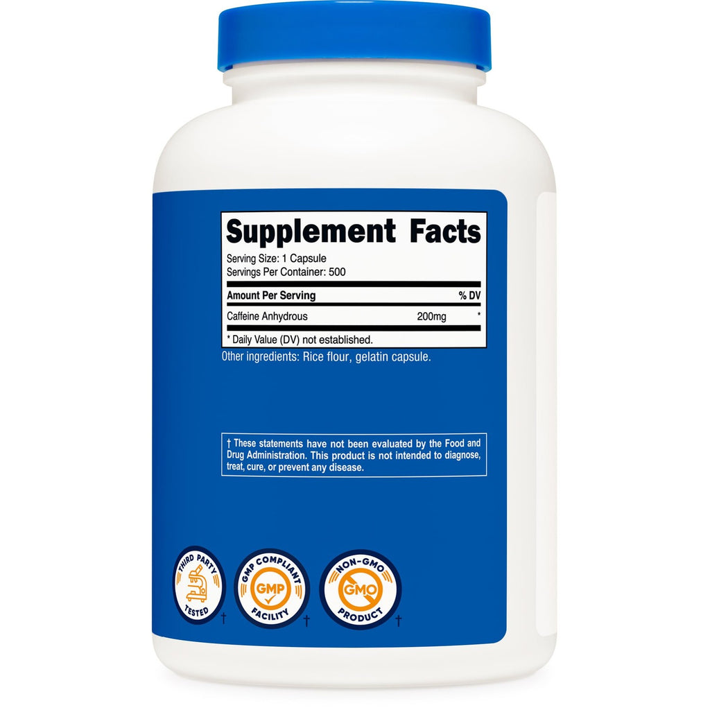 Nutricost Caffeine Pills, 200mg Per Serving (500 Caps)