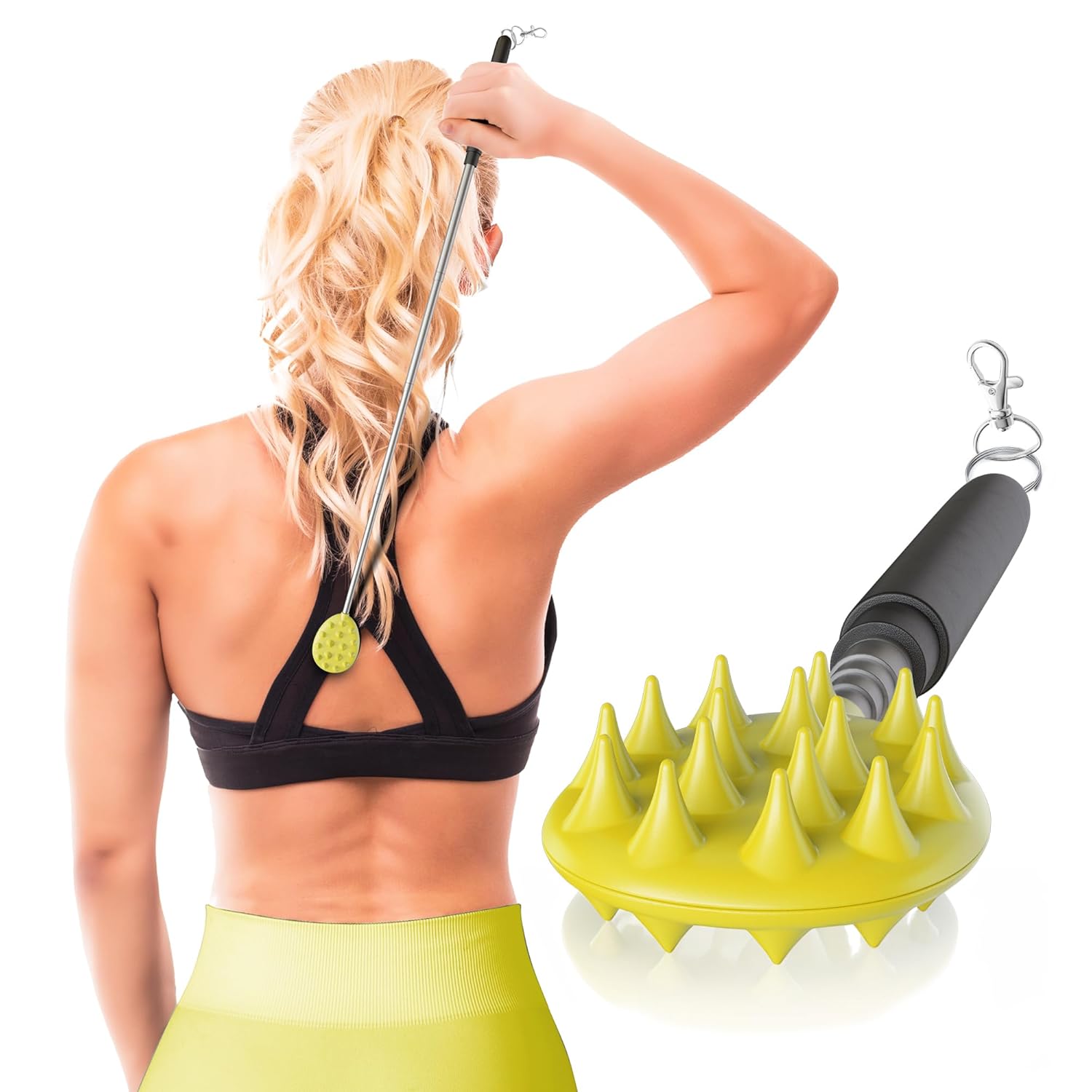 Buy now Cactus Scratcher Extendable Telescopic Back Scratcher - Extends 29" Long Double Sided Retractable Scratching Tool for Hand, Neck, Head, and Body - Universal Gift for Family, Pets, and Friends, Black Extendable Keychain Yellow at indiglob india