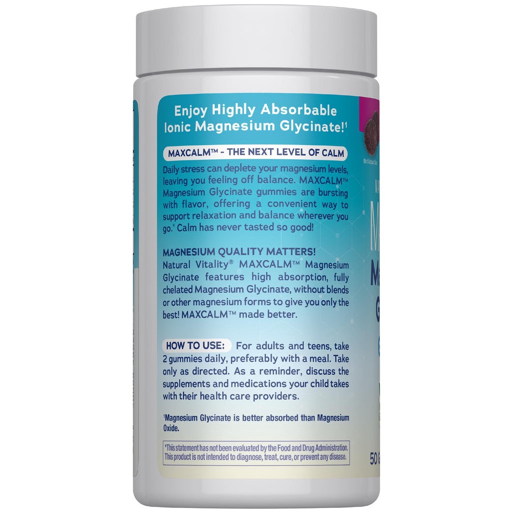Natural Vitality Calm Magnesium Glycinate Gummies | Soup Grape Flavor | Non-GMO, Vegan & Gluten Free Supplement | 50 Count