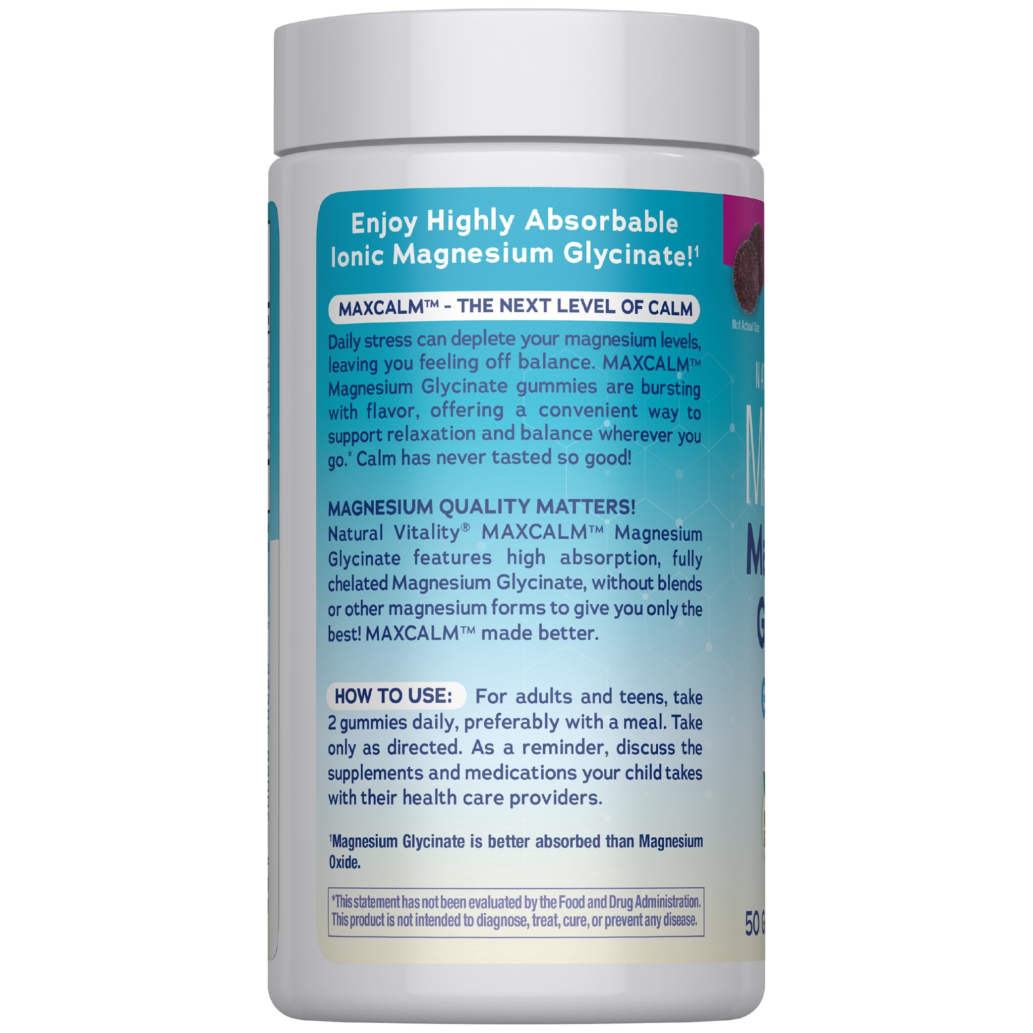 Natural Vitality Calm Magnesium Glycinate Gummies | Soup Grape Flavor | Non-GMO, Vegan & Gluten Free Supplement | 50 Count