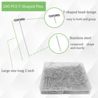 200Pcs T Pins, 2 inch Sewing Pins, Stainless Steel Wig Pin for Wigs, T-pins for Foam Head, Long Straight Pin for Sewing, Craft, Quilting and Blocking Knitting, Office, Decoration by Sunenlyst