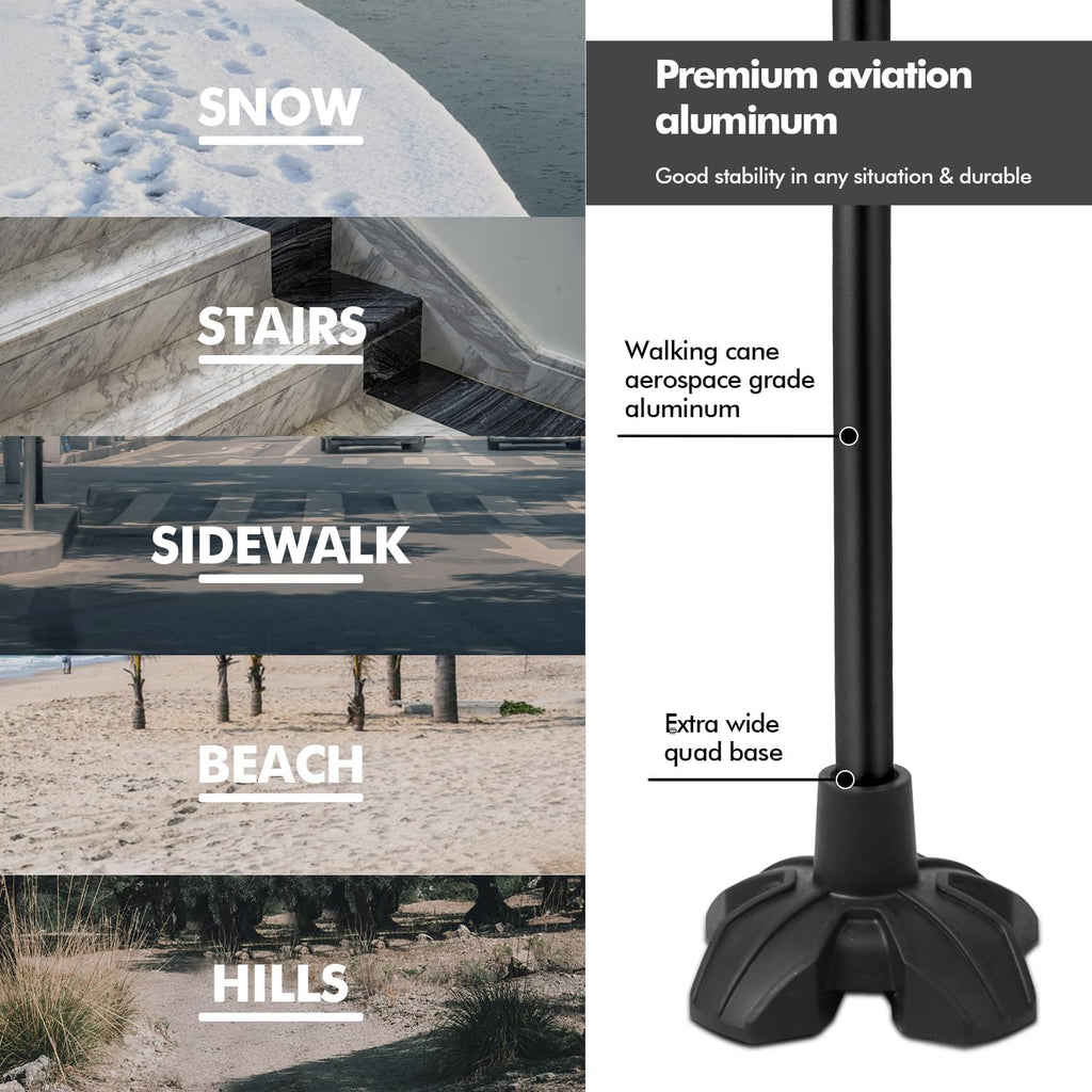 Buy now KINGGEAR F1 Walking Stick, Walking Cane for Women & Men, Self Standing Walkers for Seniors with Wrist Strap, Lightweight & Sturdy Offset EVA Handle and Large Quad Base at indiglob india