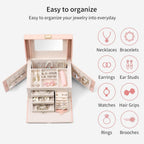 Buy now Vlando Jewelry Box Organizer for Girls Women, Large Baroque Jewelry Holder Organizer with Mirror, 3 Drawers for Bracelets, Earrings, Rings, Necklaces, Mothers Day for Loved One, Pink at indiglob india
