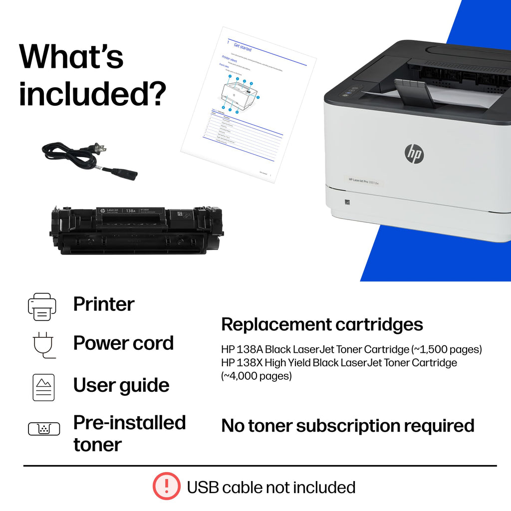 HP Laserjet Pro 3001dw Wireless Black & White Printer, Best-for-Office (3G65OF)