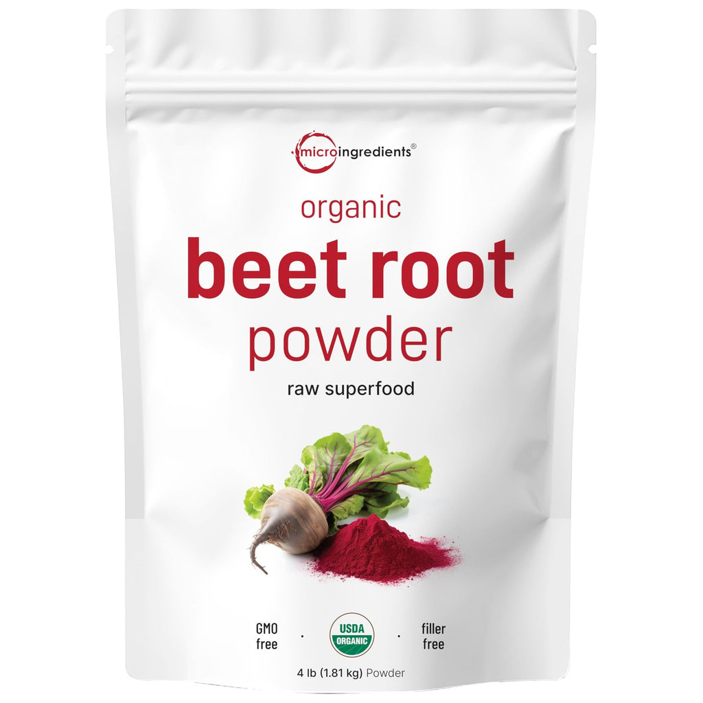 Micro Ingredients Organic Beet Root Powder, 4lb (64 oz) | Nitric Oxide Supplement, Water Soluble, Highly Concentrated Raw Beet Supplement, Superfood Drink Mix, Non-GMO, Plant Based