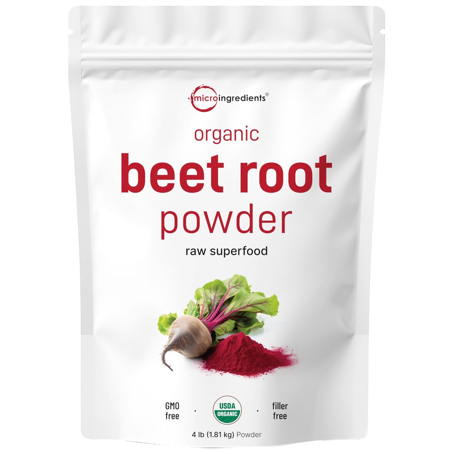 Micro Ingredients Organic Beet Root Powder, 4lb (64 oz) | Nitric Oxide Supplement, Water Soluble, Highly Concentrated Raw Beet Supplement, Superfood Drink Mix, Non-GMO, Plant Based