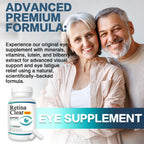 Retina Clear Pro Eye Health Support Supplement, with Minerals and Vitamins, Lutein and Bilberry Extract Supports Visual Clarity, Eye Fatigue Relief & Focus（2PCS）