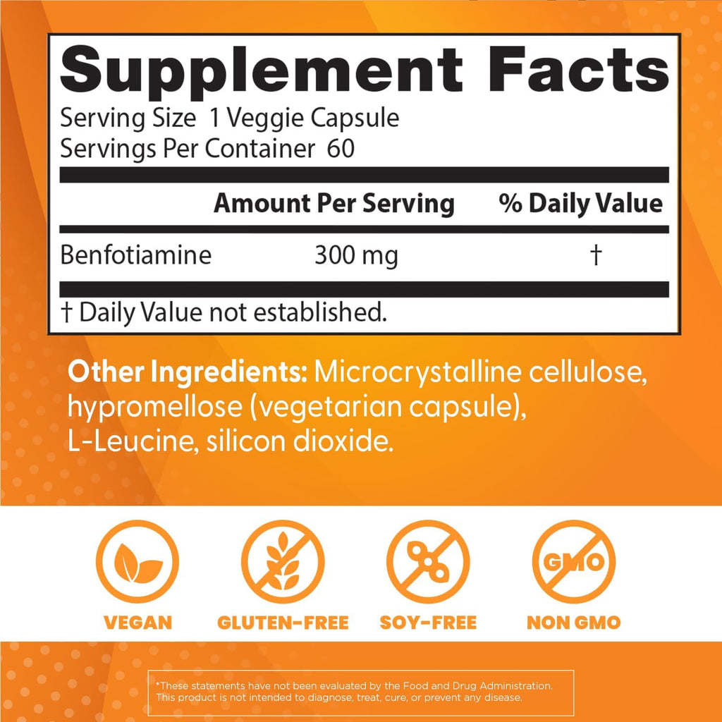 Buy now Doctor's Best Benfotiamine 300 with BenfoPure, Helps Maintain Healthy Glucose Metabolism, Non-GMO, Vegan, Gluten Free, Soy Free, 300 mg, 60 Veggie Caps at indiglob india
