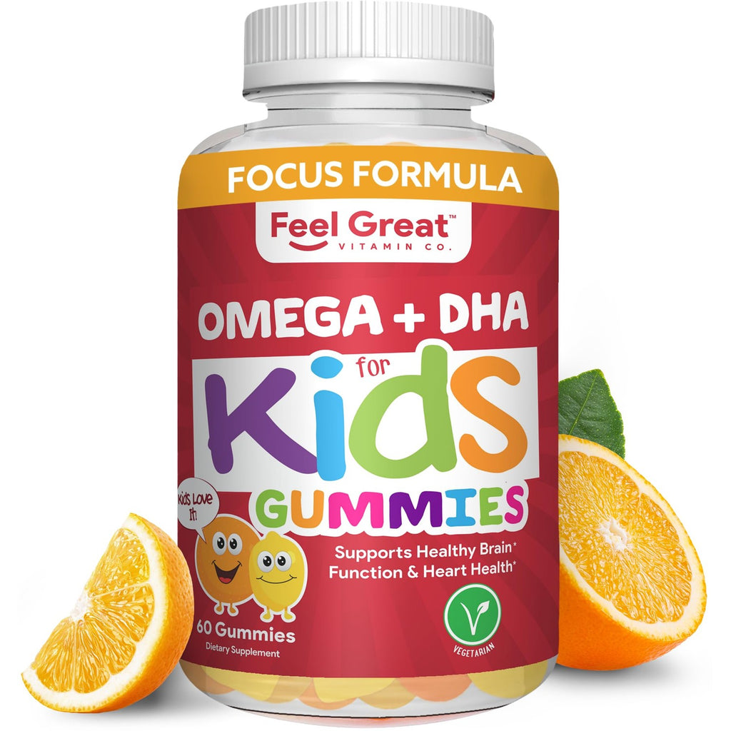 Feel Great Kids Omega 3 DHA Gummies, Plant-Based, No Fishy Taste, 60ct | Plant-Based DHA from Algae, Omega 3-6-9, Brain & Vision Support, Vegetarian, No Fishy Aftertaste