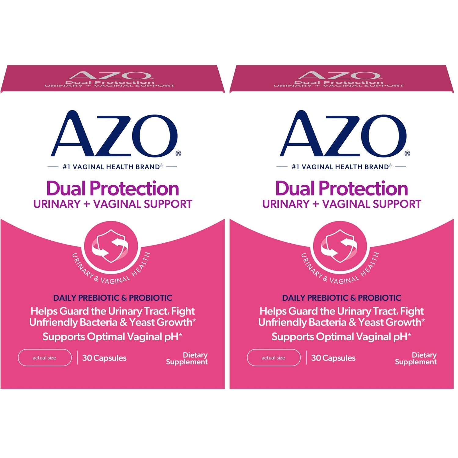 AZO Dual Protection, Urinary + Vaginal Support, Prebiotics and Probiotics for Women*, Starts Working Within 24 Hours, Non-GMO, 30 Count (Pack of 2)