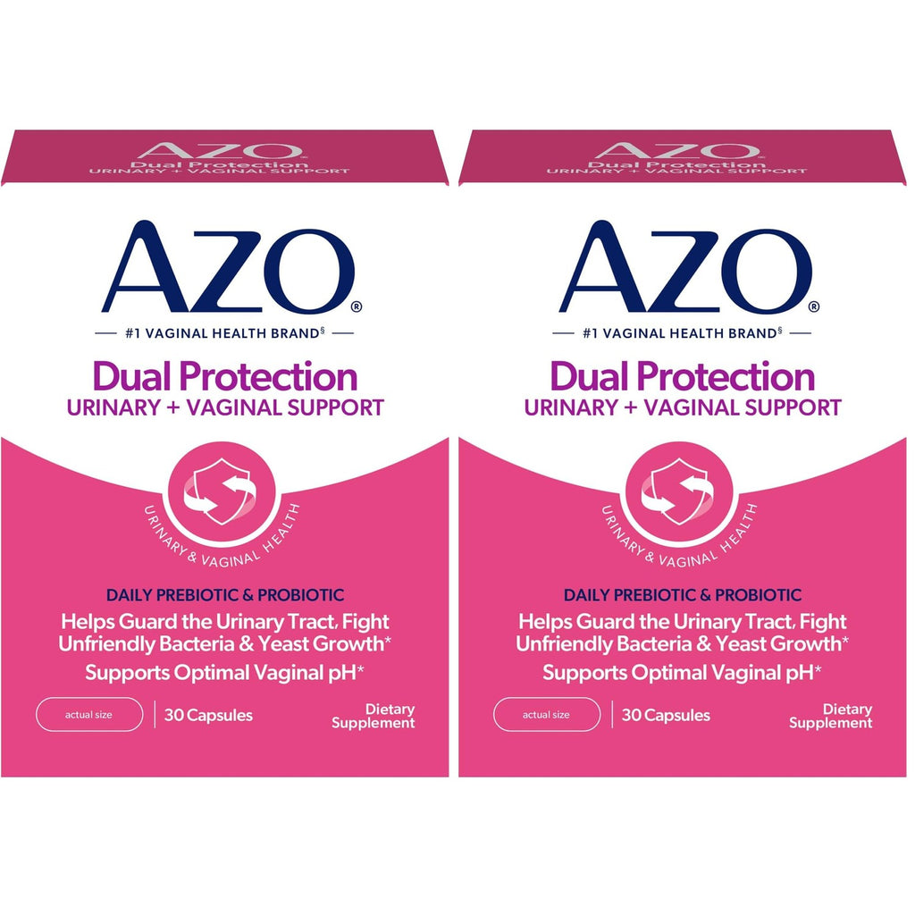 AZO Dual Protection, Urinary + Vaginal Support, Prebiotics and Probiotics for Women*, Starts Working Within 24 Hours, Non-GMO, 30 Count (Pack of 2)