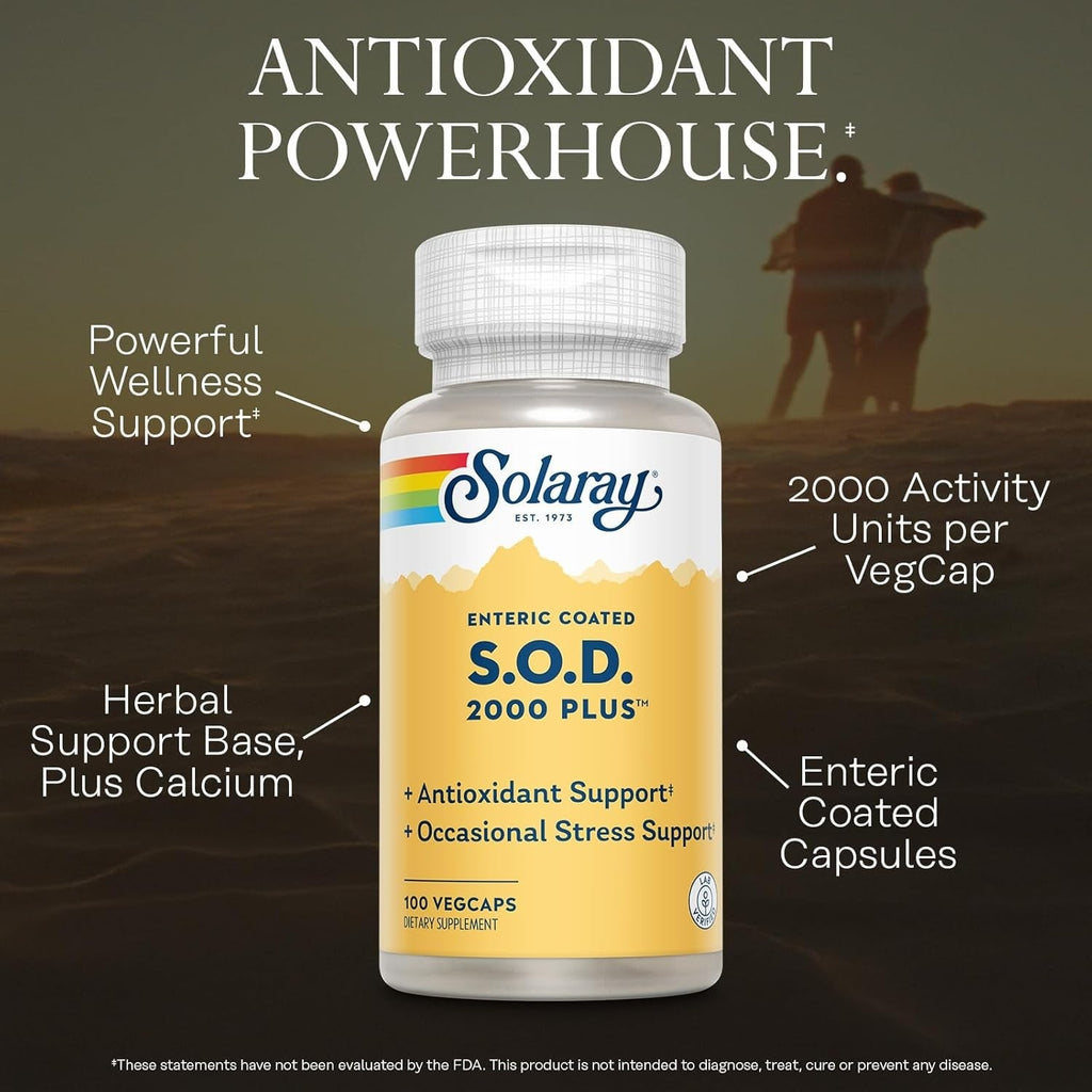 Buy now SOLARAY S.O.D. 2000 Plus - Superoxide Dismutase (SOD) and Catalase Antioxidant Supplement, Wellness Support - w/Green Tea Extract, Calcium, Rosemary, Grape Seed Extract, 60-Day Guarantee, 100 Servings at indiglob india