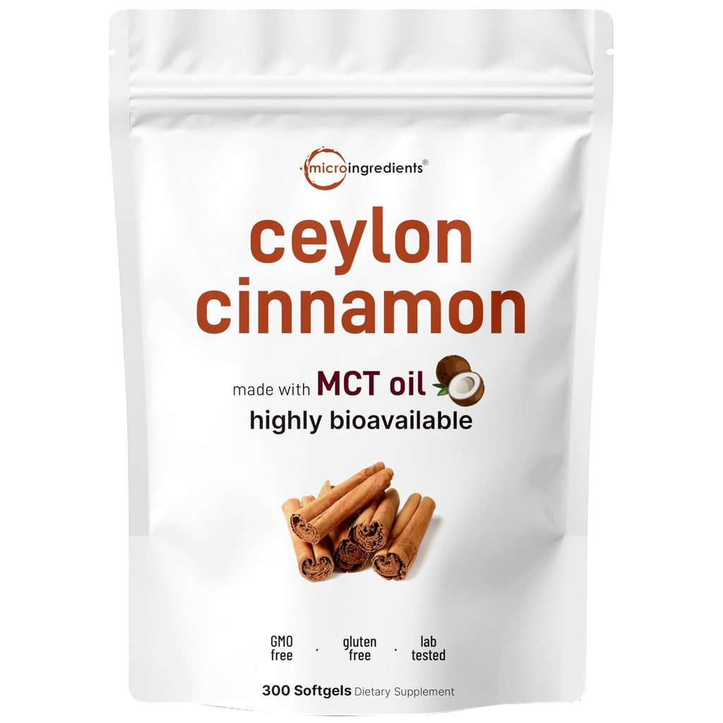 Micro Ingredients Ceylon Cinnamon, 300 Softgels | Cinnamon Supplements with MCT Oil | Non-GMO, Gluten Free