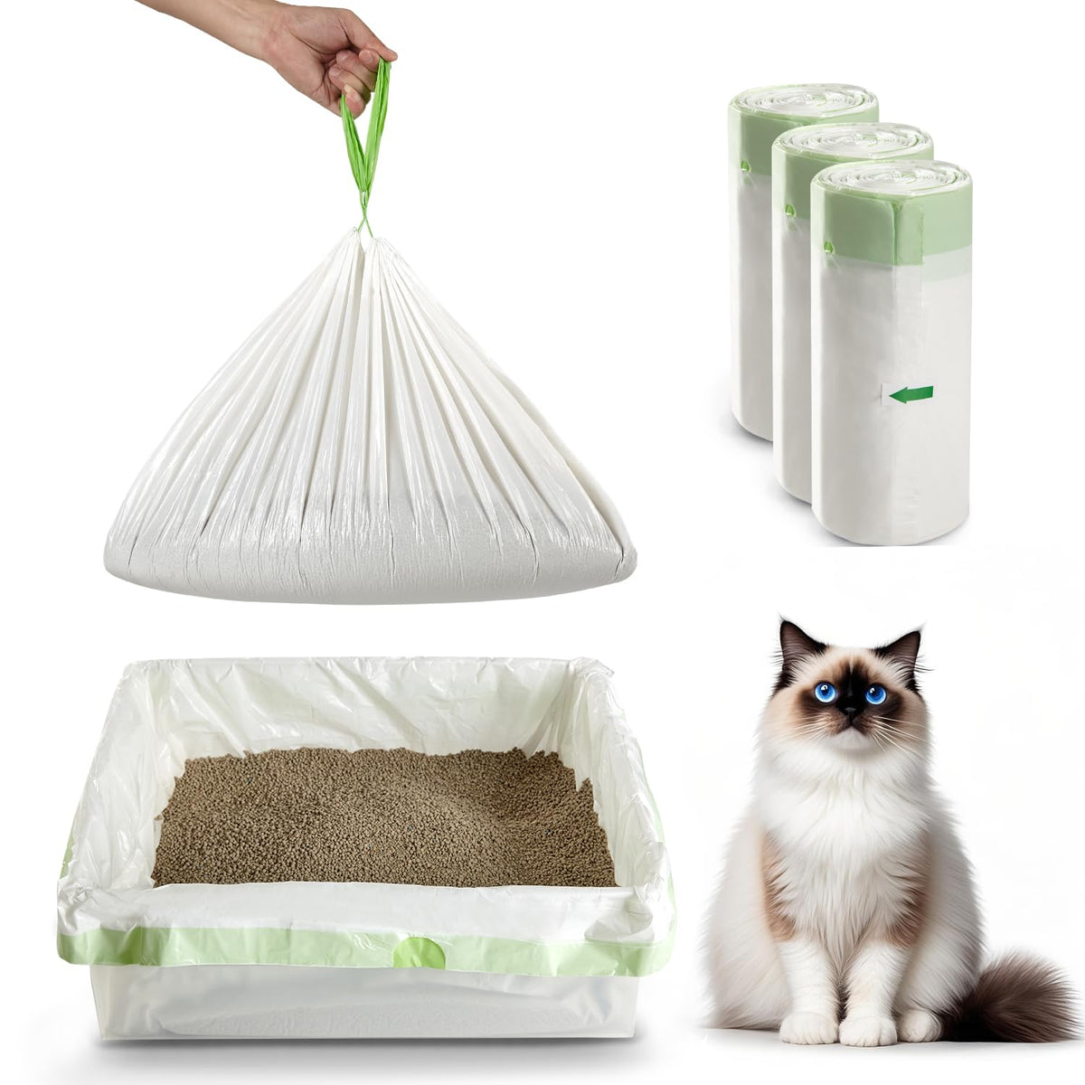 Cat Litter Box Liners Disposal Bags with Tie Handles,Large,37" x 17" Jumbo Drawstring Extra Durable Pet Cat Pan Liners for litter box Extra-Thick Kitty Litter Box Bag-36 Counts (3 Pack)