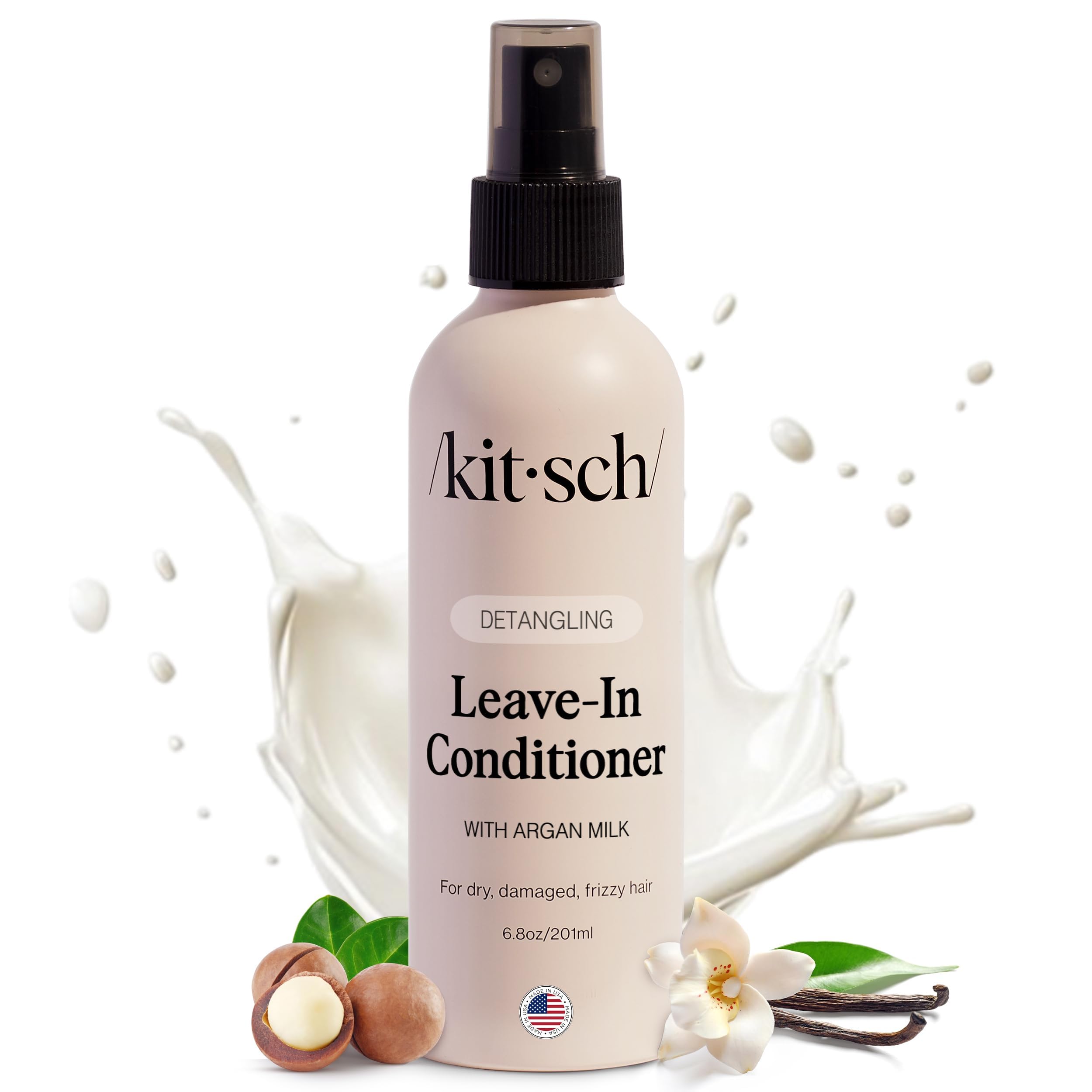 Buy now Kitsch Argan Milk Leave In Conditioner Spray â€“ Hair Detangler Spray for Curly, Wavy, Fine, Dry & Damaged Hair - Silicone-Free | Ideal Gifts for Women - 6.3oz at indiglob india