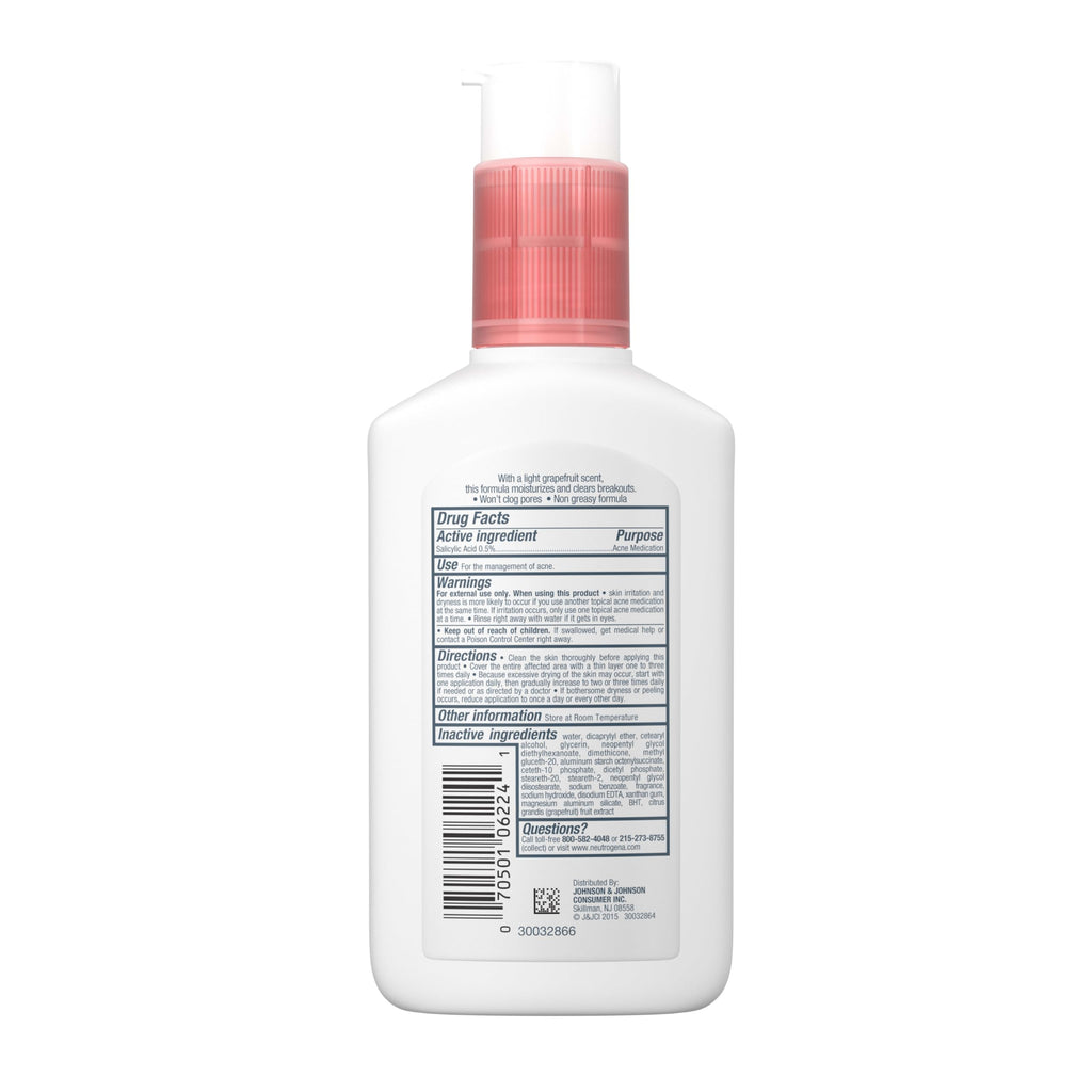 Buy now Neutrogena Oil Free Acne Moisturizer, .5% Salicylic Acid Acne Treatment, Pink Grapefruit Face Lotion for Breakouts, Non-Greasy & Non-Comedogenic, 4 fl. oz at indiglob india