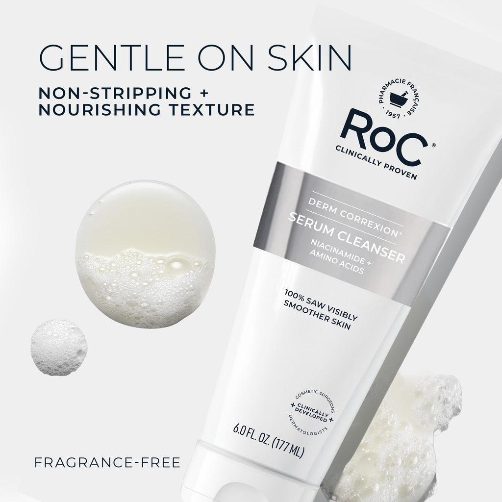 RoC Derm Correxion Serum Facial Cleanser with Niacinamide and Amino Acids | Sensitive skin face wash 6 oz, deeply cleanse oil, dirt, long-wear makeup, for healthy-looking skin, Ophthalmologist Tested