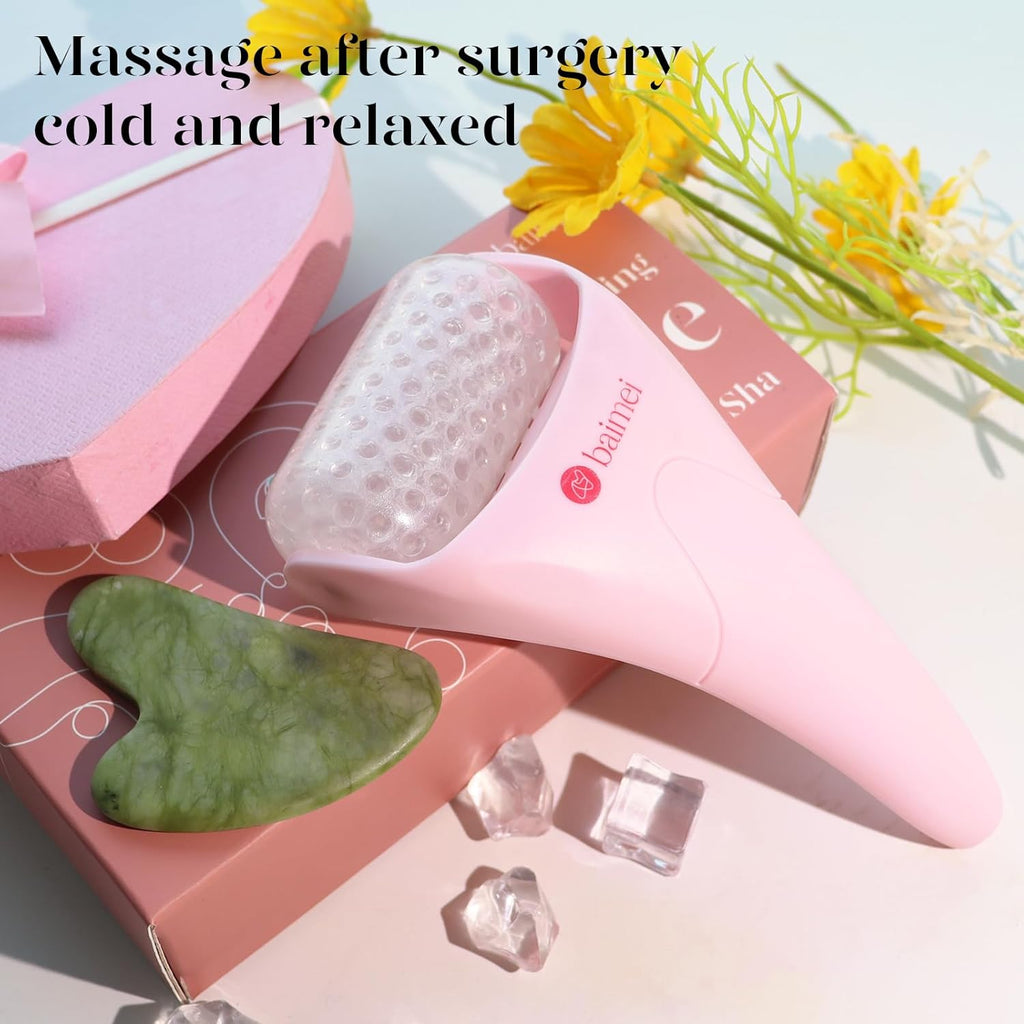 Buy now BAIMEI IcyMe Ice Roller for Face and Gua Sha Facial Tool Set, Ice Face Roller Reduces Puffiness Relieves Migraines Skin Care Tools, Self Care Gift for Women - Pink at indiglob india