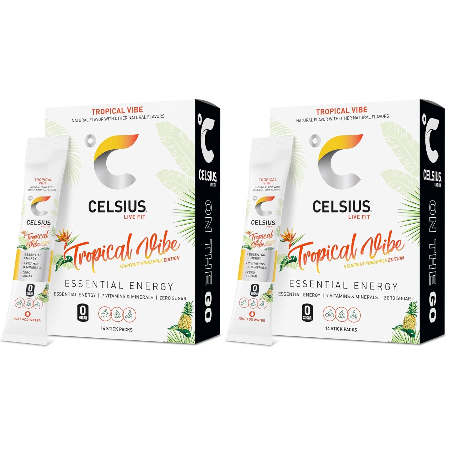 Buy now CELSIUS On The Go Strawberry Mango, Sugar Free Energy Drink Mix (14 Sticks per Pack) Tropical Vibe 2.6 Ounce (Pack of 2) at indiglob india