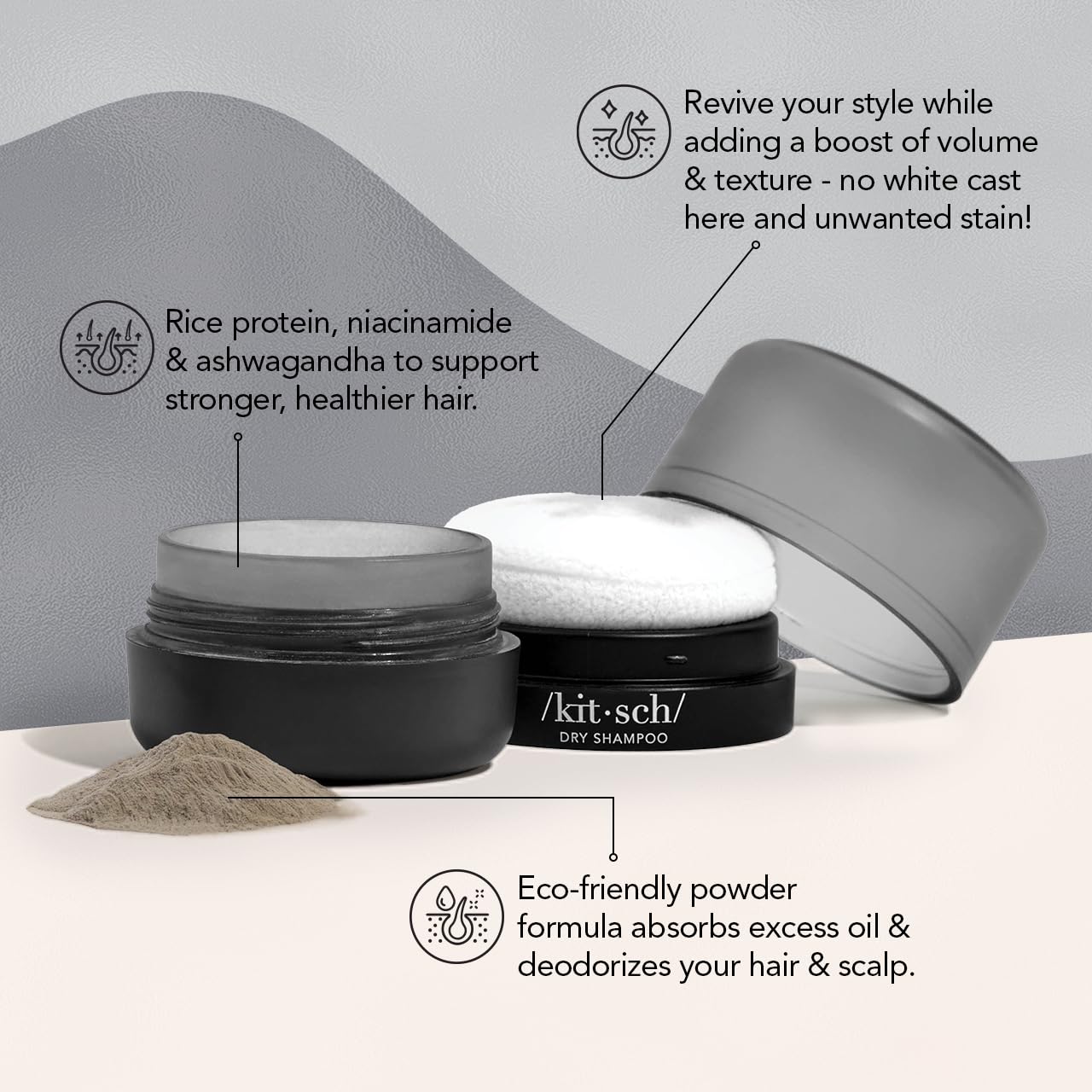 Buy now Kitsch Dry Shampoo Powder for Women & Men Dry Shampoo for Dark Hair w/Rice Protein - Unscented, Volumizing, No White Cast, Non Toxic, Non Aerosol, Organic | Ideal Gifts for Women, Travel Size - 8g at indiglob india